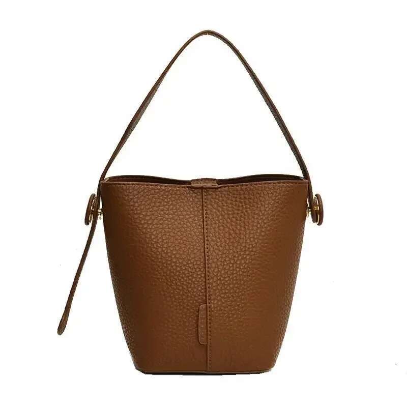 French Style PU Leather Bucket Bag Large Capacity Crossbody Shoulder Purse Retro Fashion Handbag For Commuting Travel