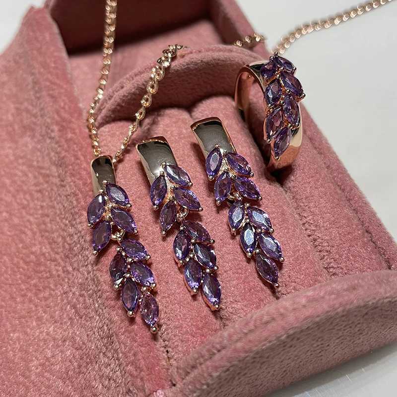 SYOUJYO Fine 585 Gold Color Rings For Women Purple Natural Zircon Train Jewelry Luxury RingsXJ250514