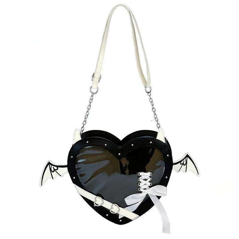 Y2k Aesthetic Punk Belt Gothic Wings Shoulder Handbags Kawaii Heart Bandage Bow Underarm Bag Transparent Fashion Sweet Ita Bags