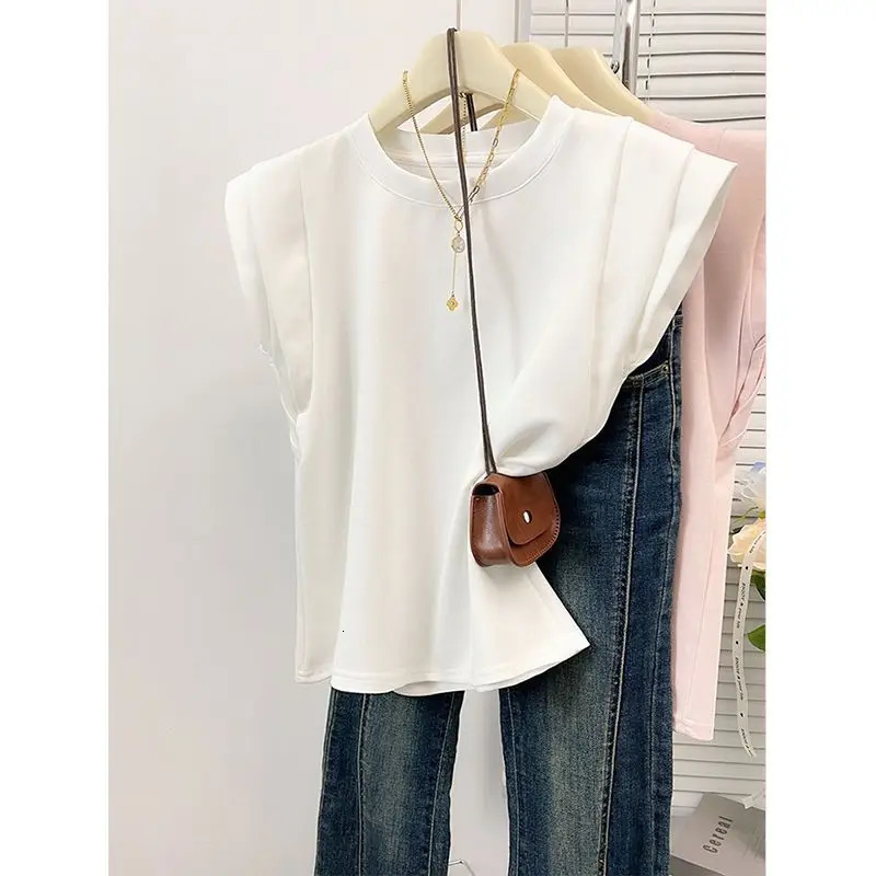 Pink Fly Sleeve Short Tshirt for Women in Summer Slim Vest Top 250514