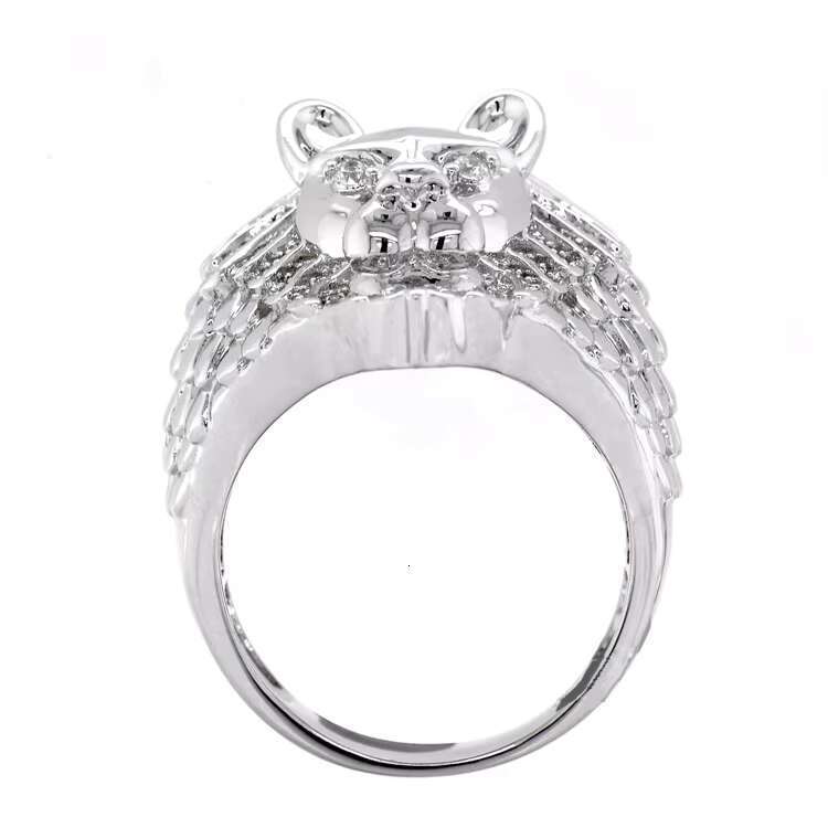 CZ sterling silver fashionable hip-hop animal lion thick ring for men