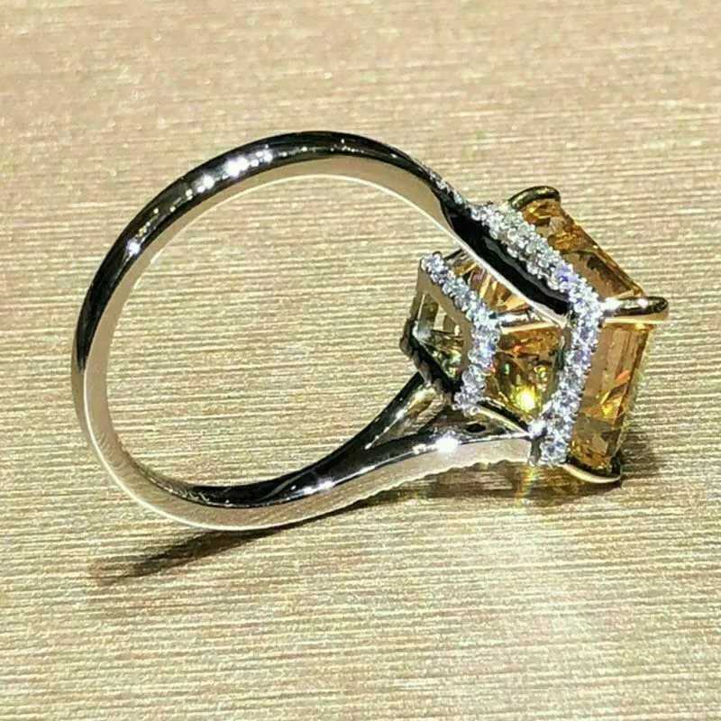 925 Sterling Silver Gorgeous Yellow CZ Rings for Women Engagement Wedding Luxury Las Accories Party Train JewelryXJ250514