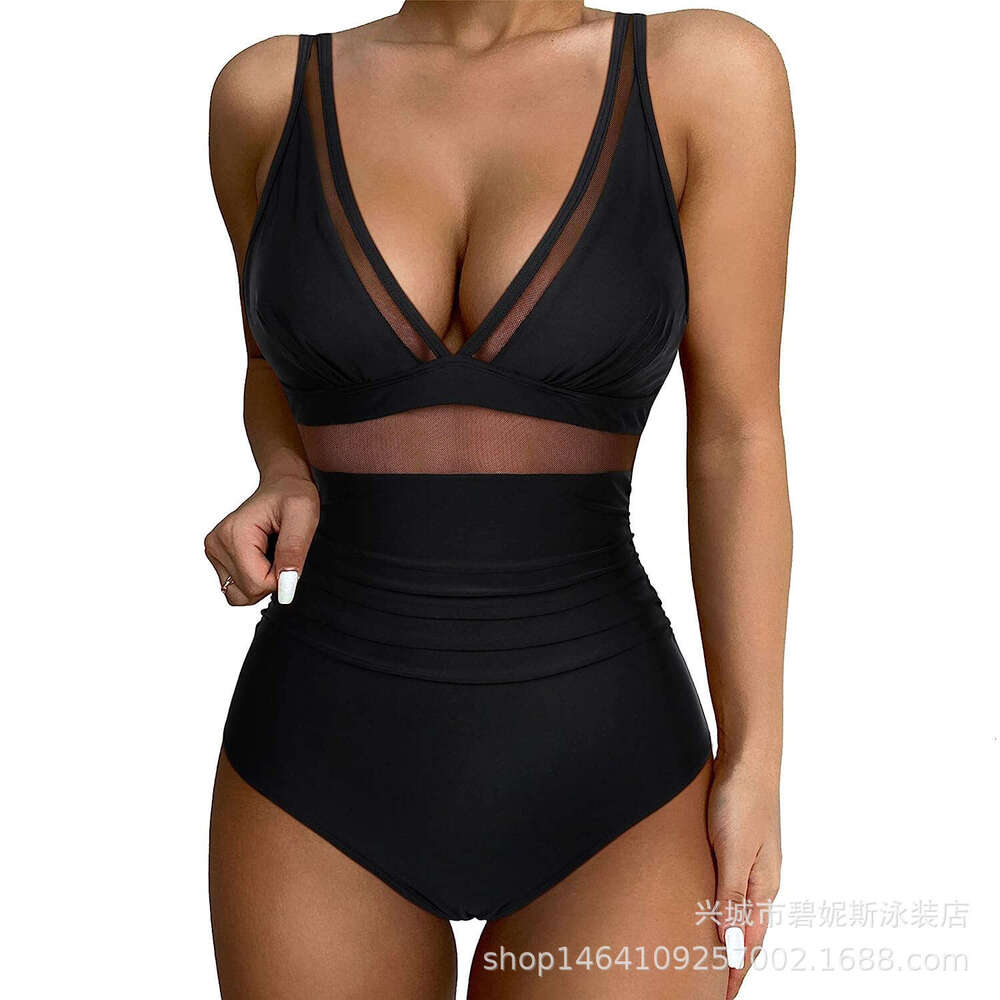 New European American high waisted one-piece women's tight fitting and sexy hollow out popular swimsuit, 2025 new casual fashion trend clothing