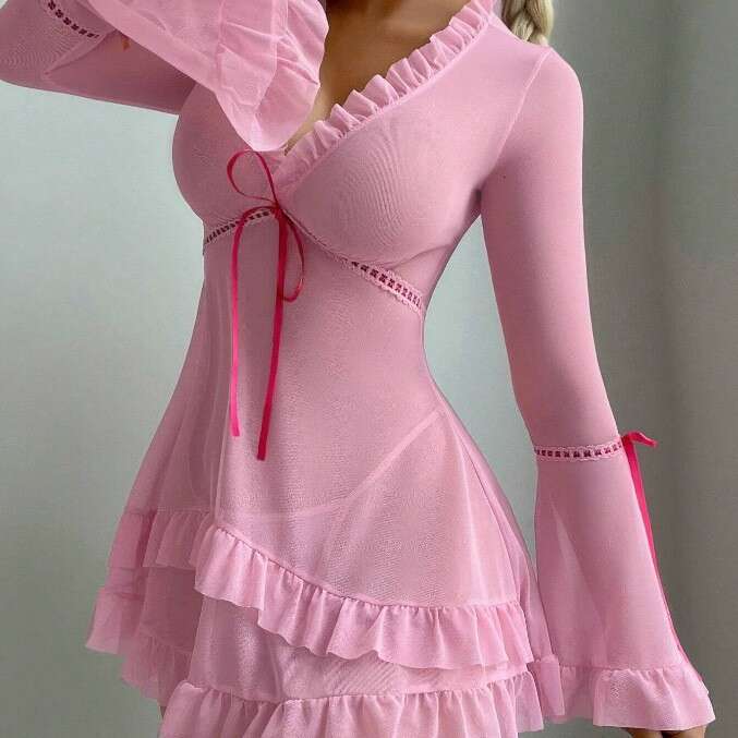 Sexy Lace Lingerie New Lingerie Sexy Women S Lace Mesh Spotted Skirt Nightgown Pajama Set KQ