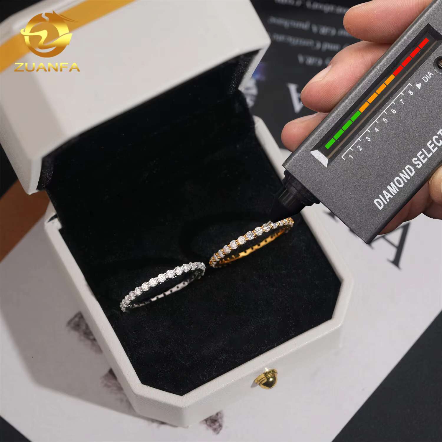 Fashion Jewelry 2mm 1 Row Moissanite Diamond Rings Eternity 925 Silver Hoop Women Men Moissanite Ring Pass Diamond Tester