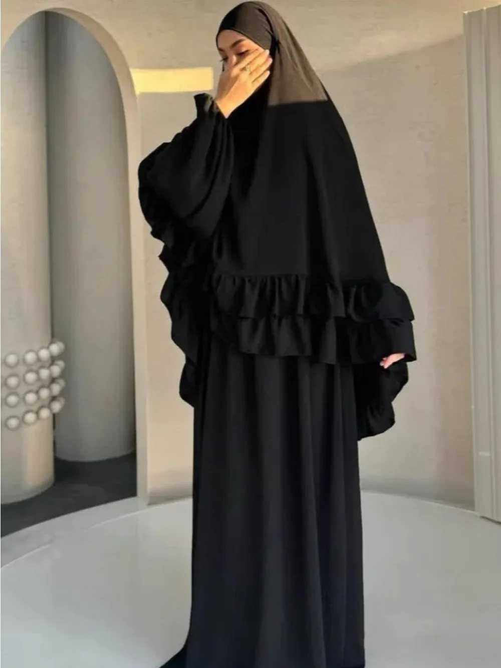 Muslim Dresses Hijab 2 Piece Sets Women Modest Abayas Headscarf Ramadan Morocco Dubai Kaftan Islam Vestidos Arab Long Robe Suit X2505141