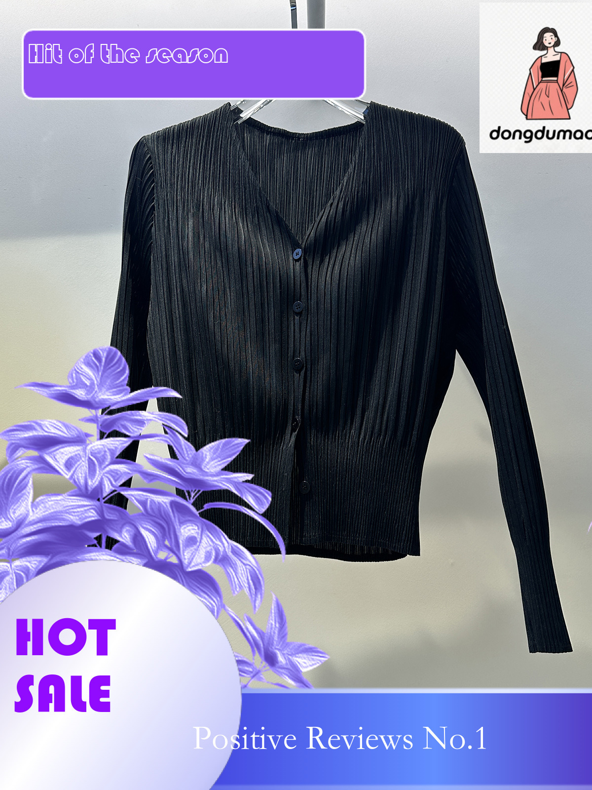dongdumaoyi Miyake style pleated top long sleeved 2025 spring/summer temperament v collar cardigan versatile short jacket slimming shirt for women