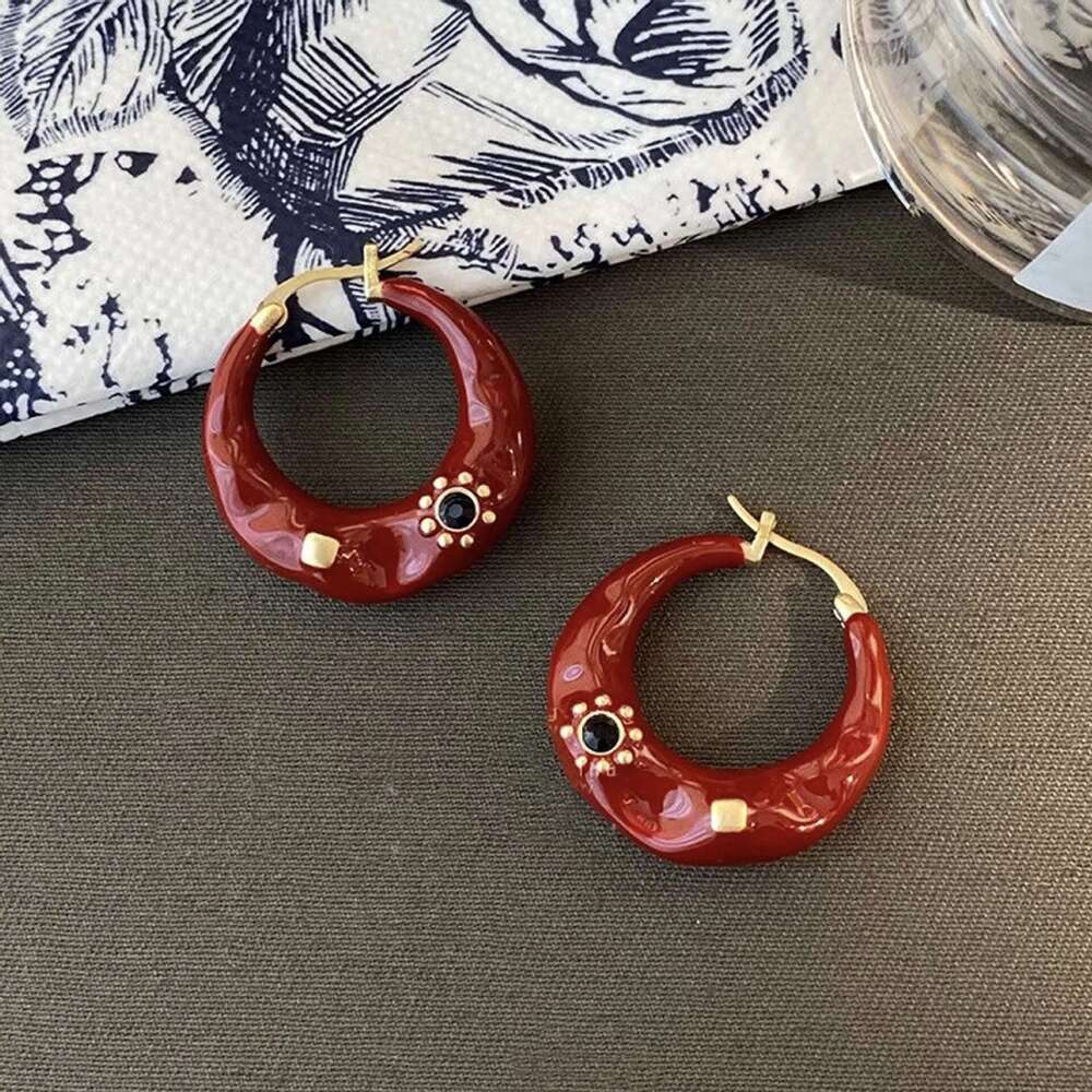 New Vintage Enamel Drip Glaze Hoop Premium Exquisite Trendy Statement Ear Buckle Earrings Party Jewelry Gift