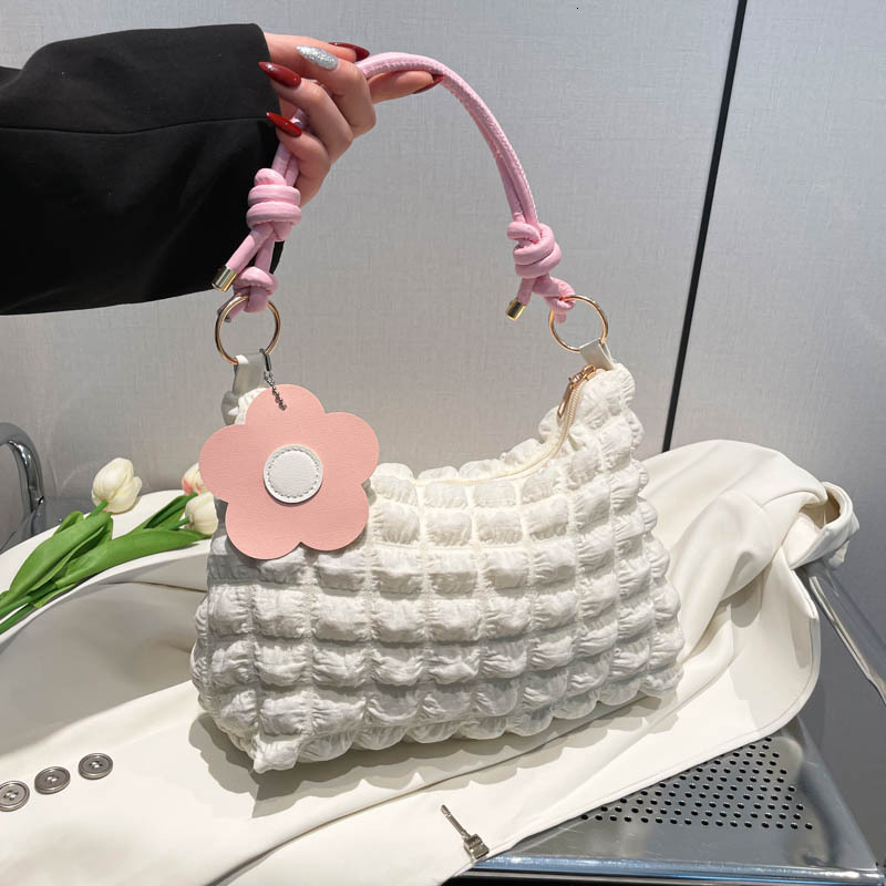 Free Delivery Designer Bag Bubble Flower Cylinder For Women 2025 Japanese And Korean Girl Texture Single Shoulder Handheld Bento Shopping Bag Luxury B