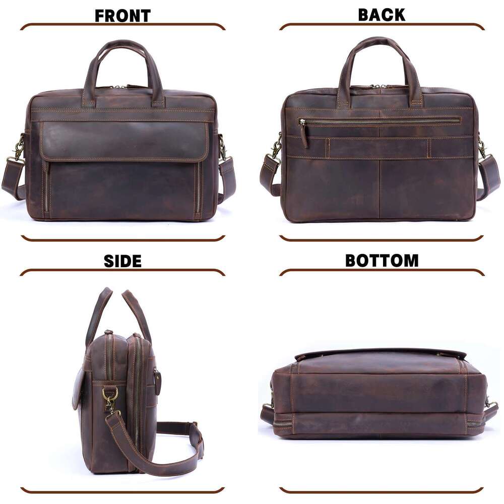Men's Vintage Genuine Leather Briefcase 17" Laptop Bag, Messenger Bags Work Business Crazy Horse Cowhide Handbag For