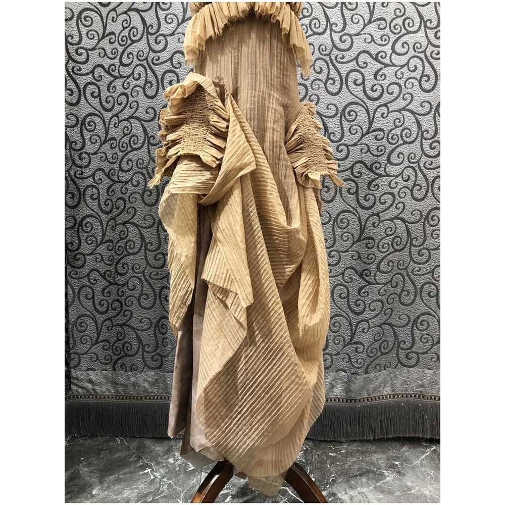 Getspring Women 2023 Summer Fashion Deep V Neck Backless Sleeveless Pleated Fake Two Loose Long Sexy Spaghetti Strap Dress