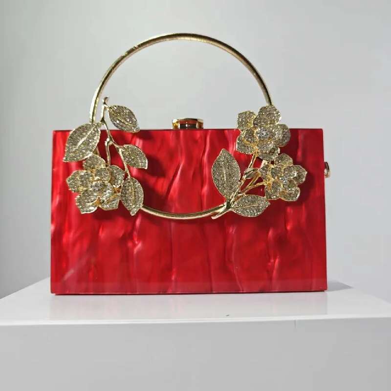 New Womens Banquet Pearlescent Acrylic Women's Tote Crossbody Vintage Shoulder Square Bags Flowers Purse Evening Bag