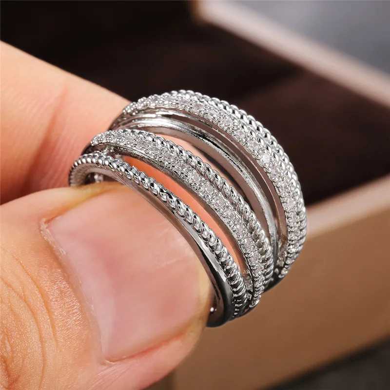 925 Sterling Silver Multiple Row Rings Shiny CZ Metallic OL Style Off La Versatile Finger Rings for Women Fashion JewelryXJ250514