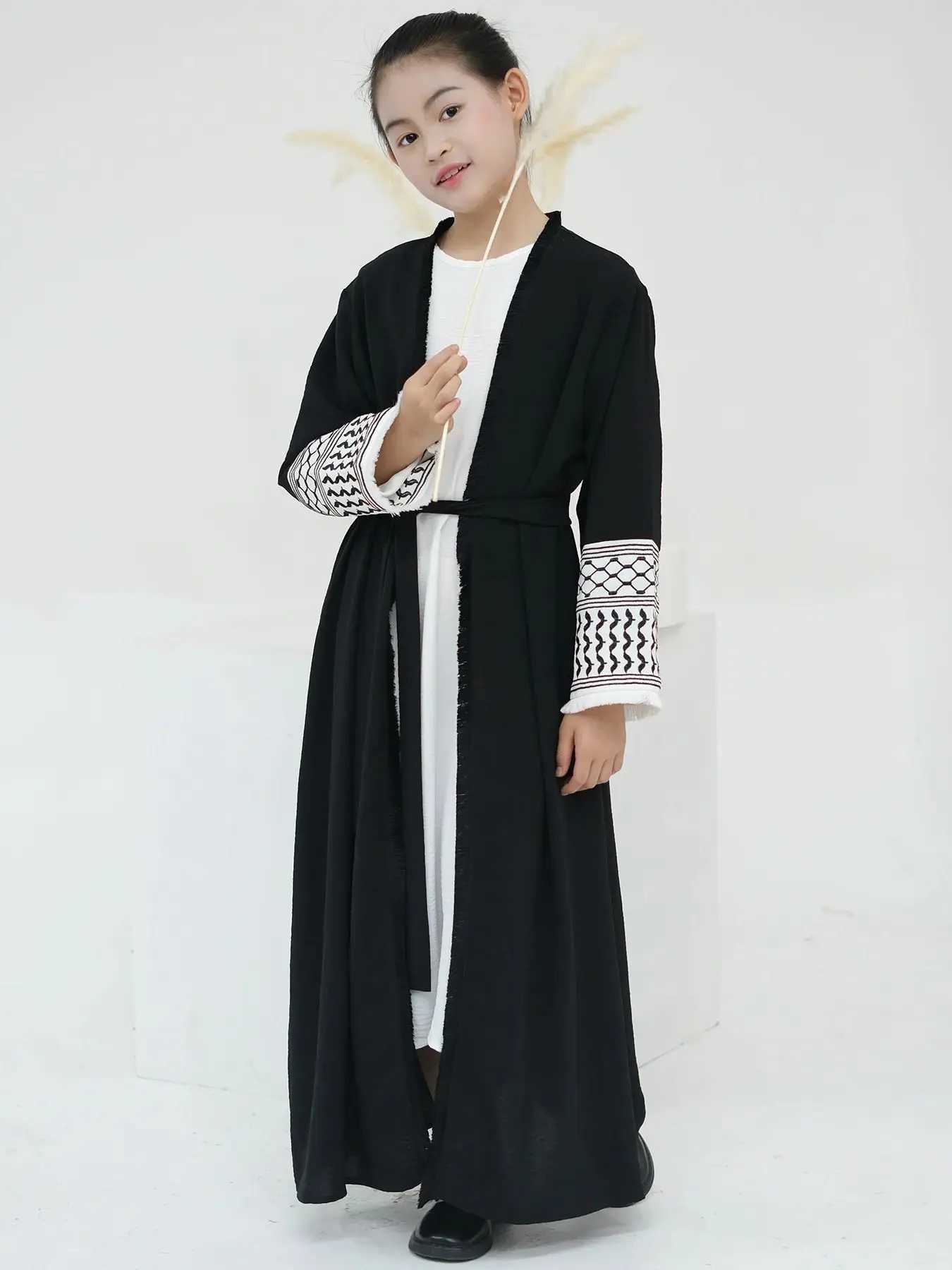 Ramadan Eid Kids Girl Embroidery Kimono Open Abaya Dubai Muslim Islam Kaftan Modest Coat Dress Ka Robe Caftan Marocain Femme X250514