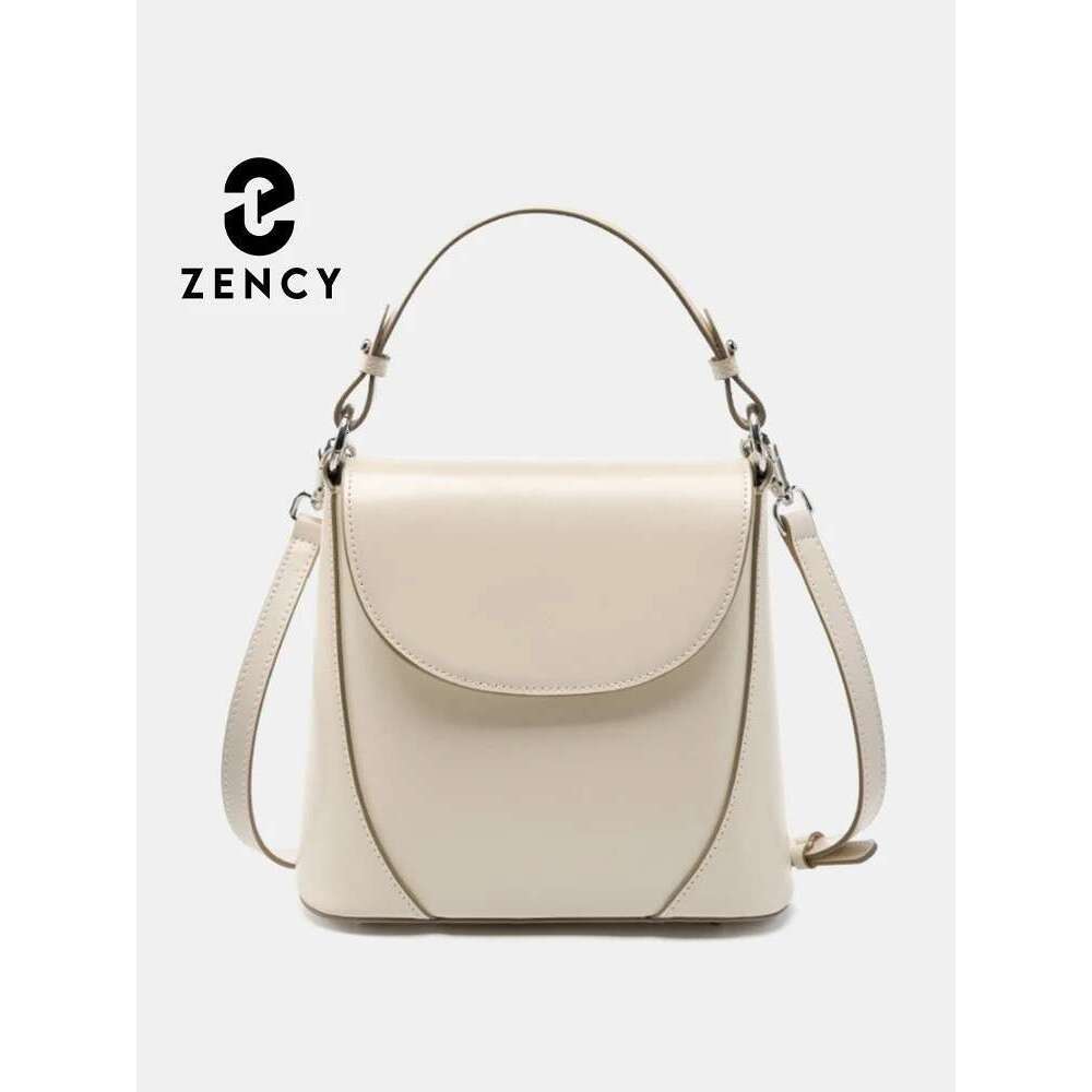 Zency Elegant Beige Handbag Ladies Noble Genuine Leather Shoulder Cross Body French Style Girls Small Phone Bag With Card Slot