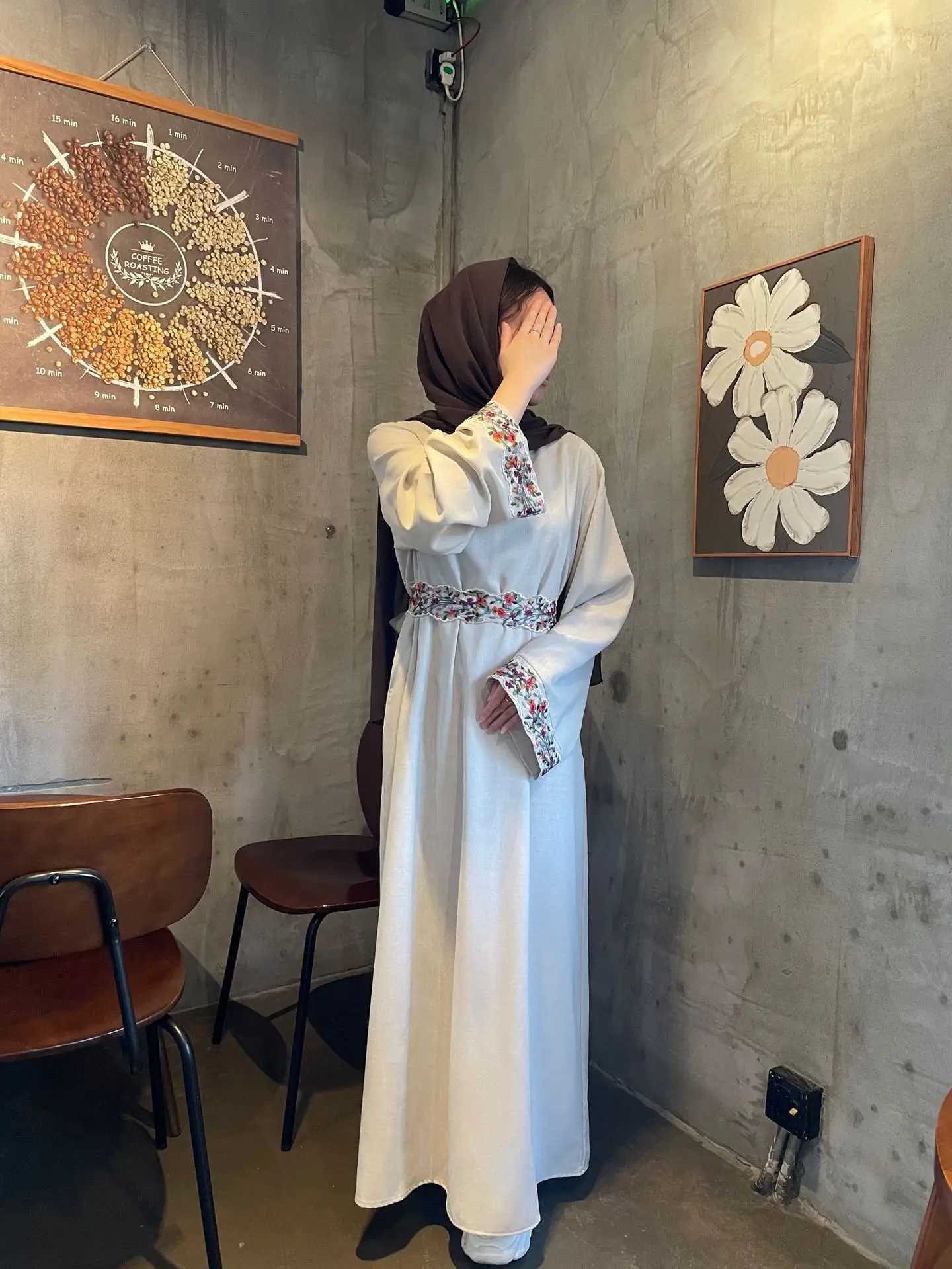Linen Embroidery Muslim Dress Women Print Abayas for Women Long Slve with Inner Cloth Temperament Robe Arab Turkey Dubai Abaya X250514