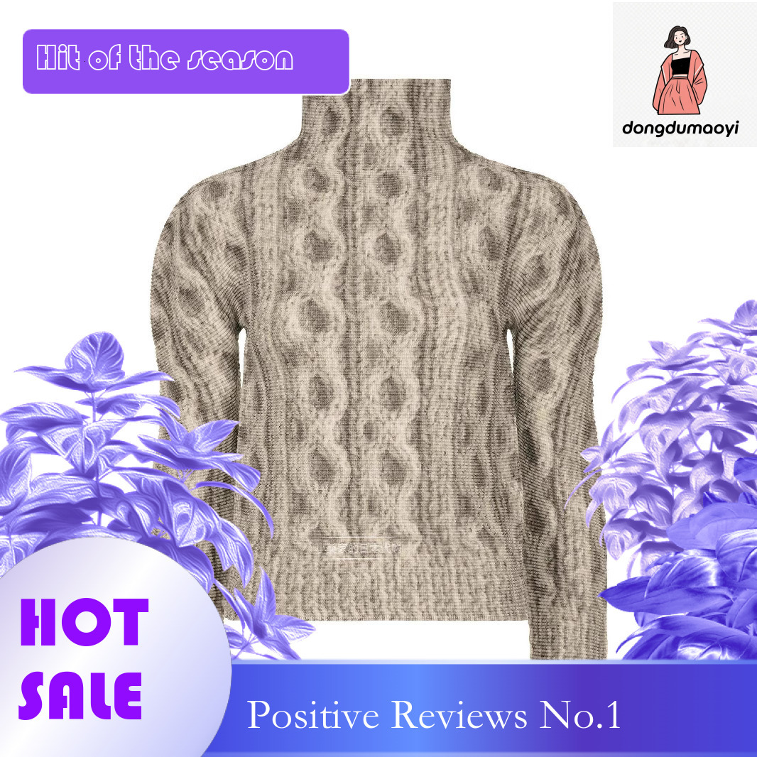 dongdumaoyi Sanzhai Autumn and Winter New Long Sleeve Underpinning T-shirt Women Wear High class Semi high Collar Printed Fried Dough Twists Pullover 