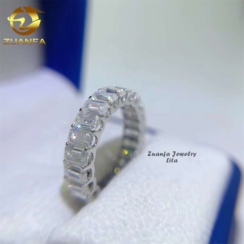 Hot Selling Ready to Ship Pass Diamond Tester Full Eternity Band 3*5mm 4*6mm 7*9mm Emerald Cut Moissanite Ring