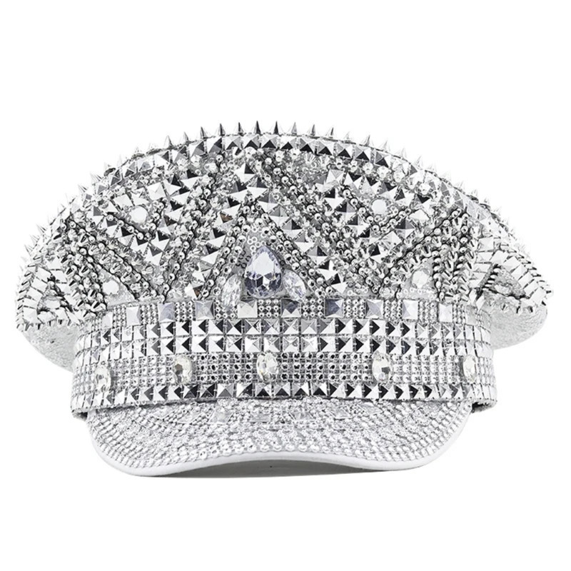 Bejeweled Rhinestones Captain Hat Headwear Sailor Hat for Bachelorette Party Sergeant Hat Versatile for Club Stage Bar 250513