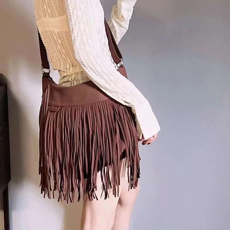 Autumn Winter Tassel Shoulder Deerskin Veet Saddle Crossbody Bag Vintage Messenger Handbag And Purse Brands Lady Purse