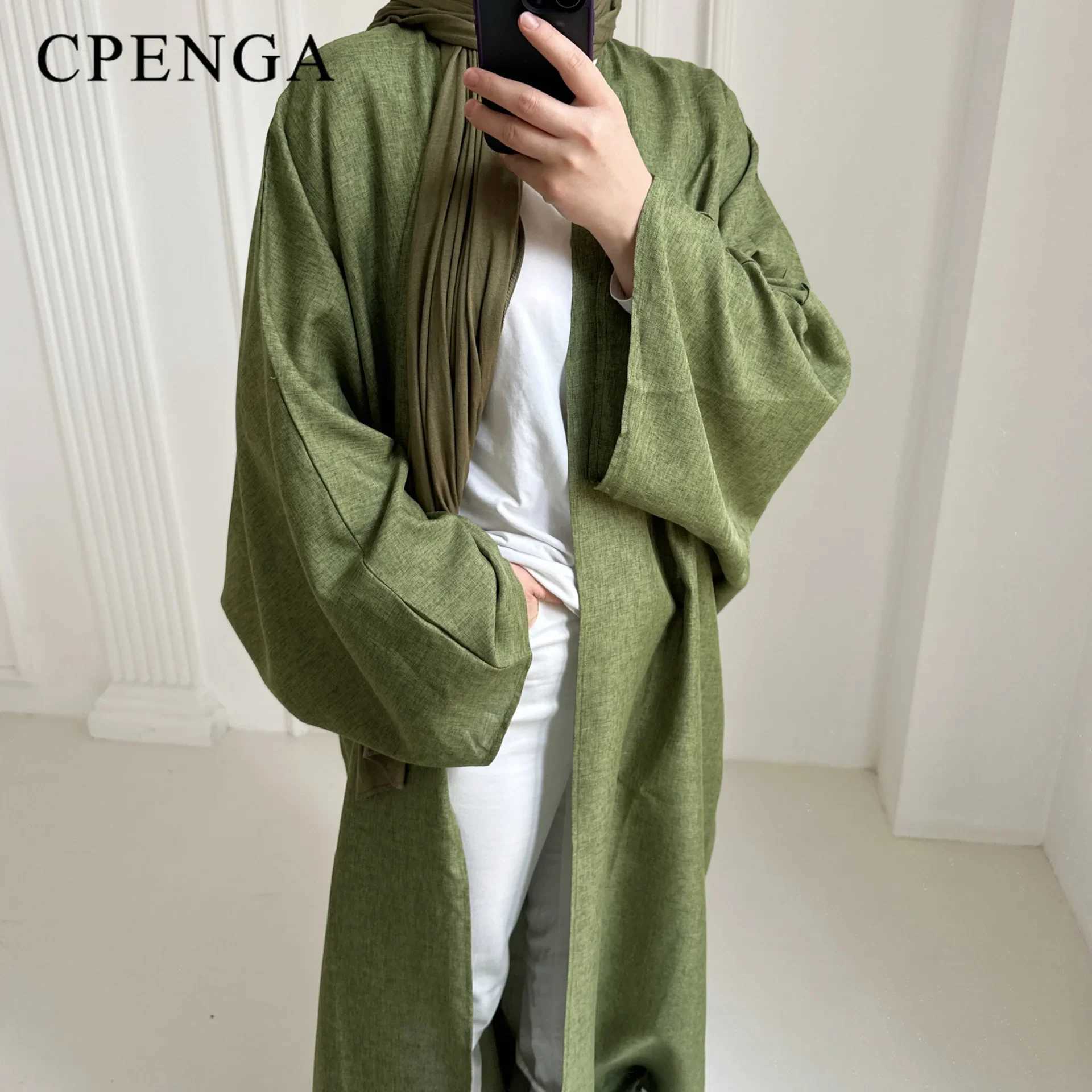 Eid Ramadan Open Abaya for Women Plain Dubai Causal Cotton Linen Modest Abayas Kimono Turkey Muslim Coat Islamic Clothing Robe X250514