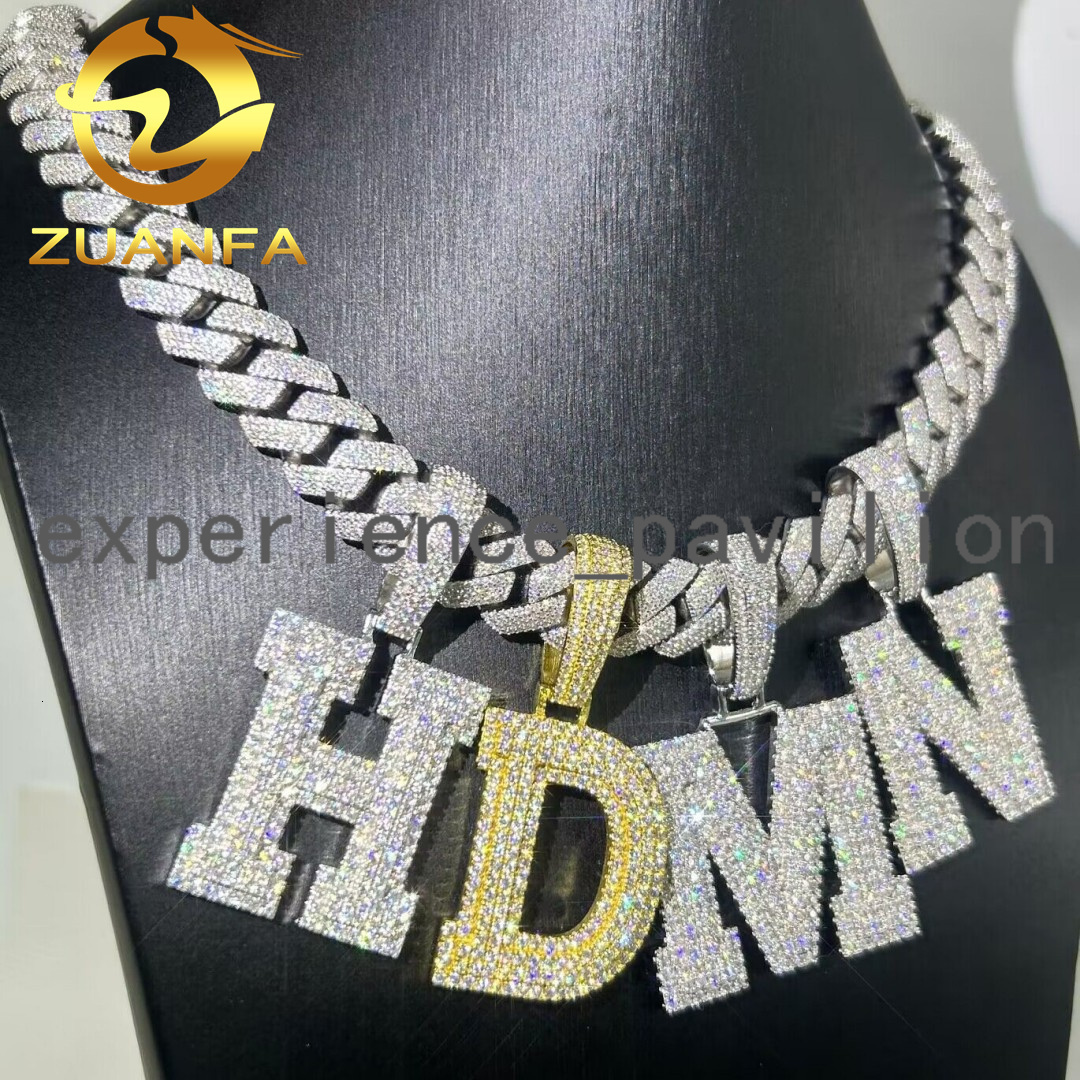 Custom 925 Sterling Silver Micro Pave Iced Out Hip Hop Jewelry Name A-Z Single Initials Moissanite Letter Pendant