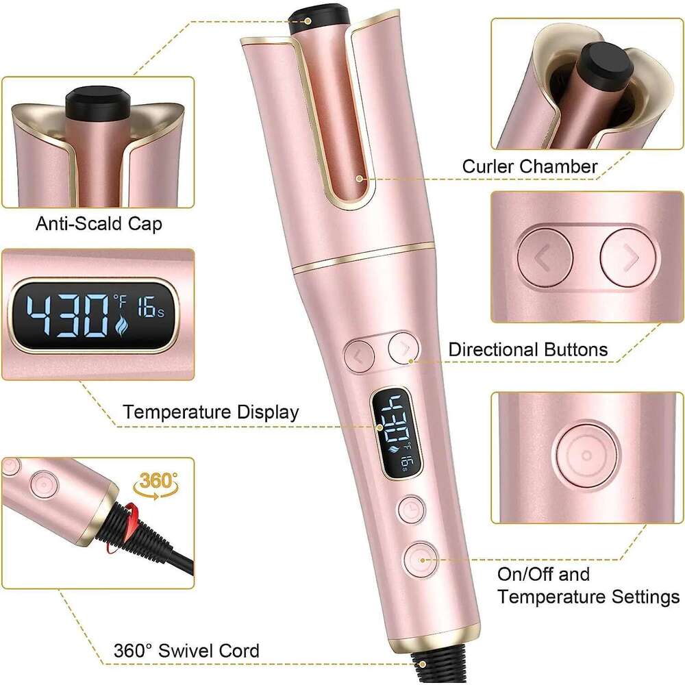 Automatic Curler Wand with 4 Temperatures 3 Timers & LCD Display Curling Iron Dual Voltage Hair Styling
