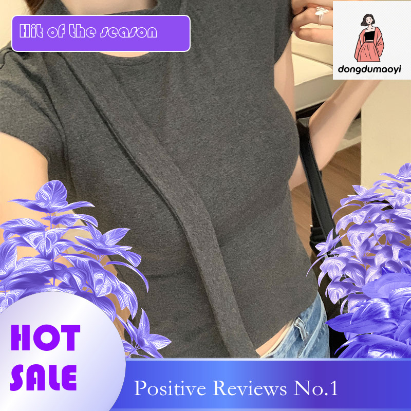 dongdumaoyi 2025 summer new solid color simple lace up short sleeved T-shirt, niche high-end feeling base shirt, soft and sticky inner layer