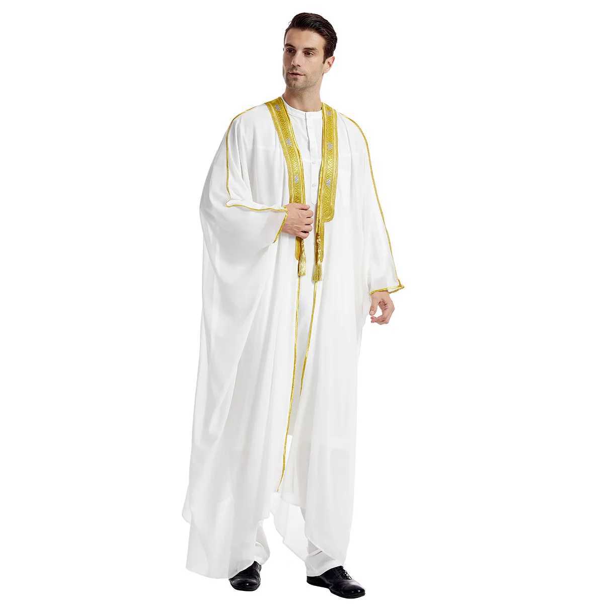 Muslim Open Abayas for Men White Black Robe Chiffon Soft Fabric Luxury Long Sleeve Moroccan Arab Clothing Elegant Thobe X250514