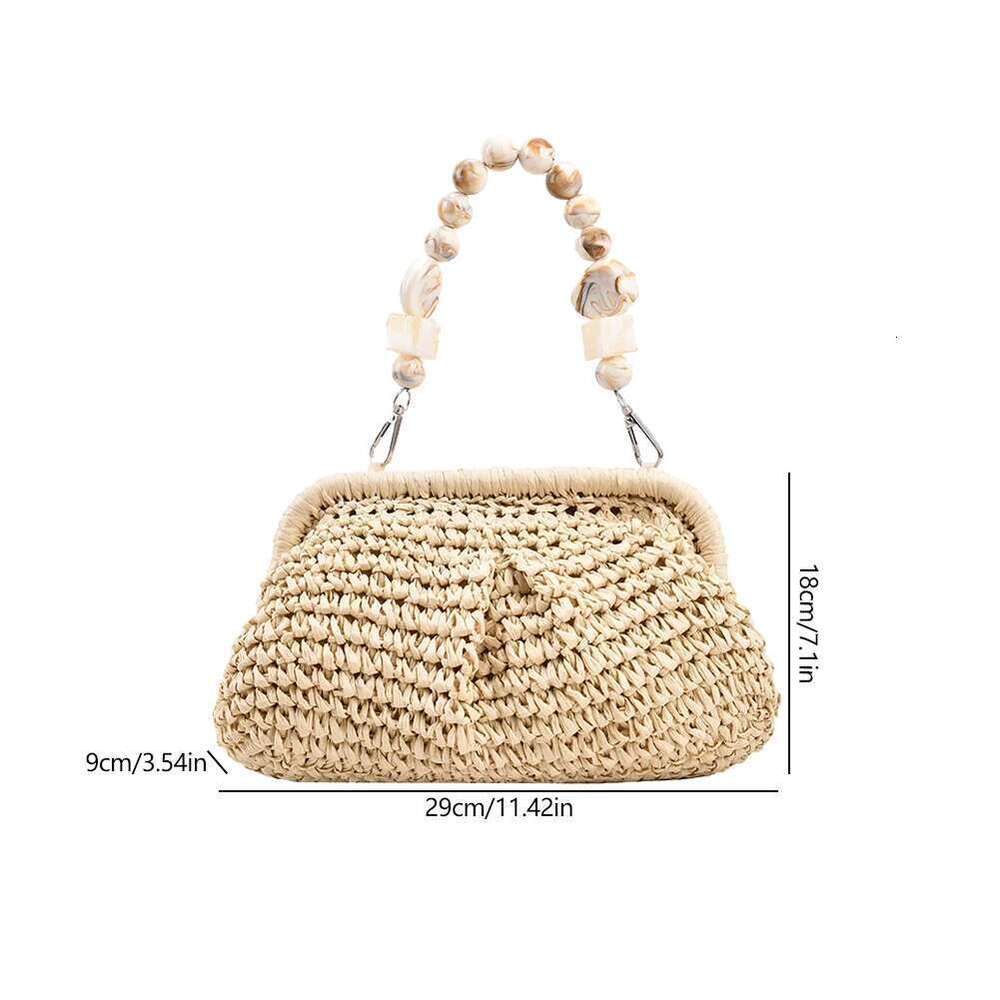 Women Straw Crossbody Clutch Purse Weaving Shoulder Versatile Small Beading Handbag Rattan Boho Summer Beach Woven Bag