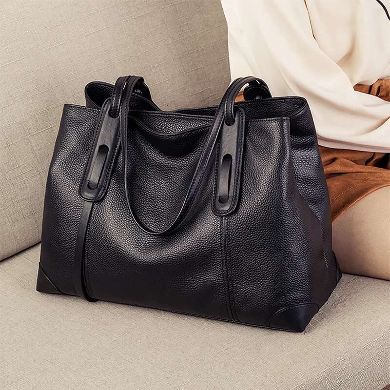 2024 New Women's High-Capacity High-End Genuine Leather Work Simple Commuting And Soft One Shoulder Tote Bag