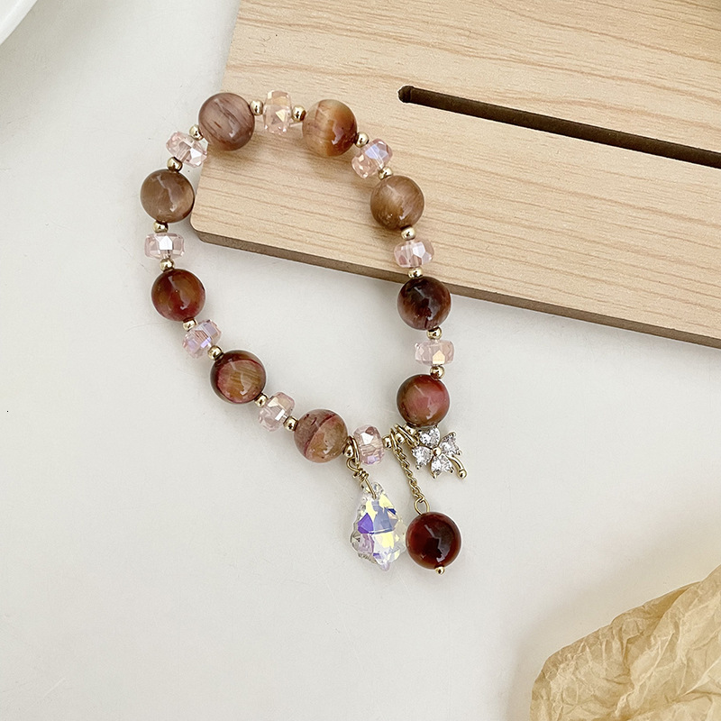 Minimalist Wood Grain Tiger Eye Stone Women's Beaded Handmade Fashion Crystal Decorative Elastic Bracelet Single Layer Adjustable
