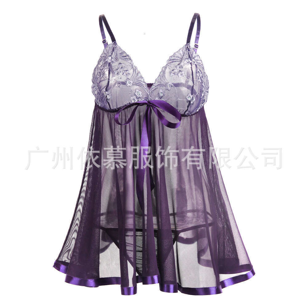 Sexy Lace Lingerie S XL Large Size Fun Underwear Perspective Lace Sexy Embroidered Sequin Nightgown KQ