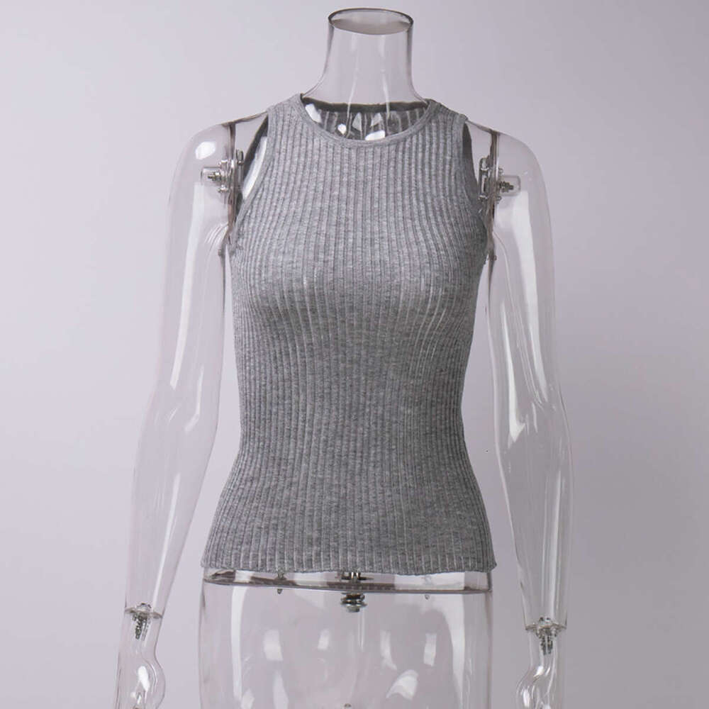 Women's Wear Knitted Summer Sexy Hot Girl Pit Stripe Hollow Vest Slim Fit Sleeveless Knitted Top