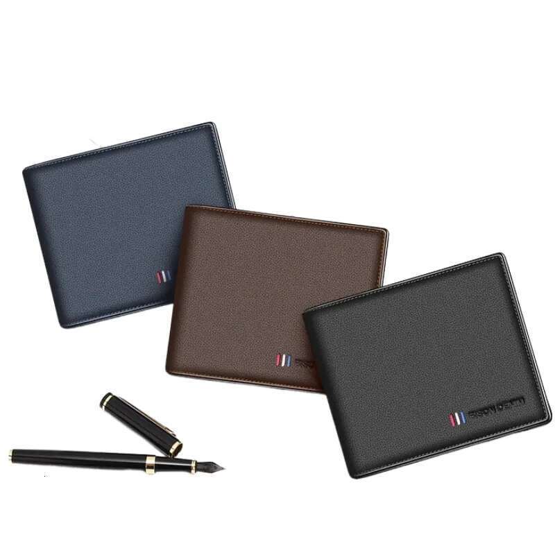 BISON DENIM 100% Cow Leather Small Men Bifold Credit Card Holder Wallet RFID Blocking Purse Best Gift Male Pocket Bag