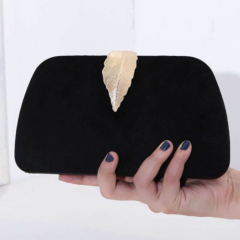 Fashionable Veet Metal Leaf Dress Paired with Banquet Handbag Small Square Bag for Women 2025 New Style Elegant and Unique