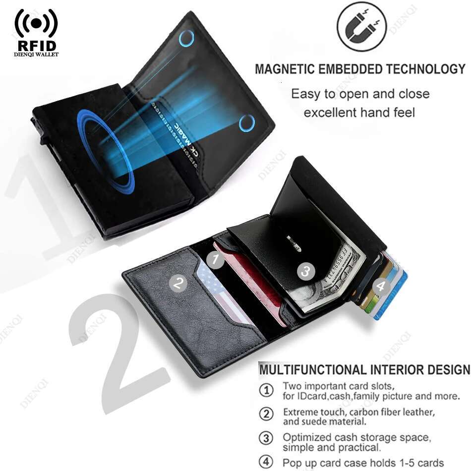 Carbon Fiber Rfid Credit Card Holder Men Money Bag Brand Minimalistic Slim Thin Wallet Black Clutch Purse Male