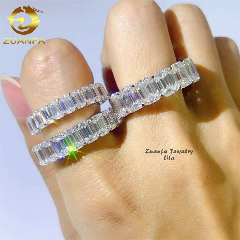 Hot Selling Ready to Ship Pass Diamond Tester Full Eternity Band 3*5mm 4*6mm 7*9mm Emerald Cut Moissanite Ring