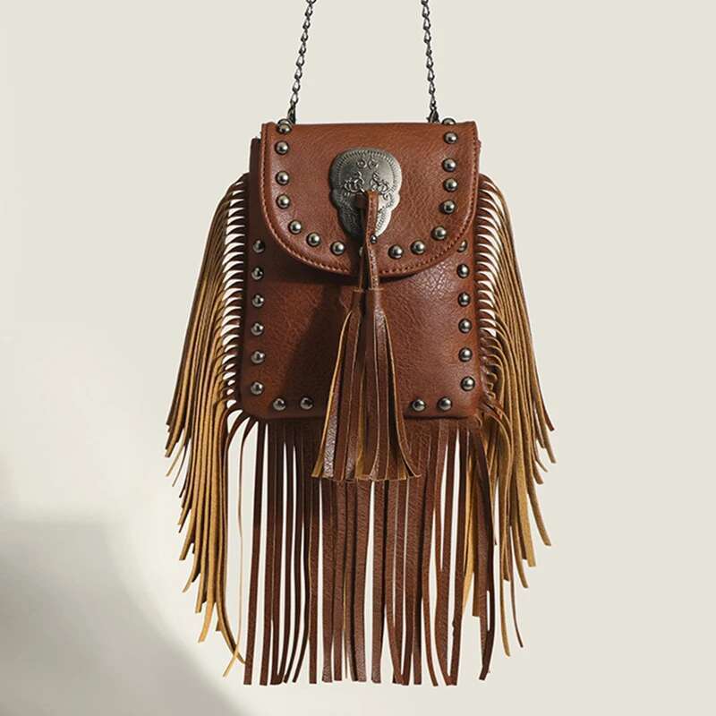 Punk Tassel Riveted Leather Shoulder Bag For Women Europe And America Wallet Travel