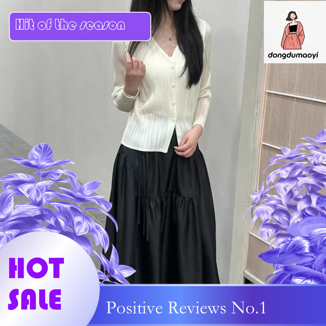 dongdumaoyi Miyake style pleated top long sleeved 2025 spring/summer temperament v collar cardigan versatile short jacket slimming shirt for women