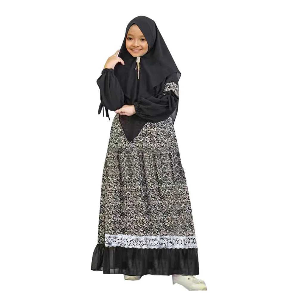 Ramadan Kids Muslim Girls Abaya Print Long Dress Party Turkey Morocco Kaftan Arab Robe Dubai Islam Eid Hijabs Gown Prayer Caftan X250514