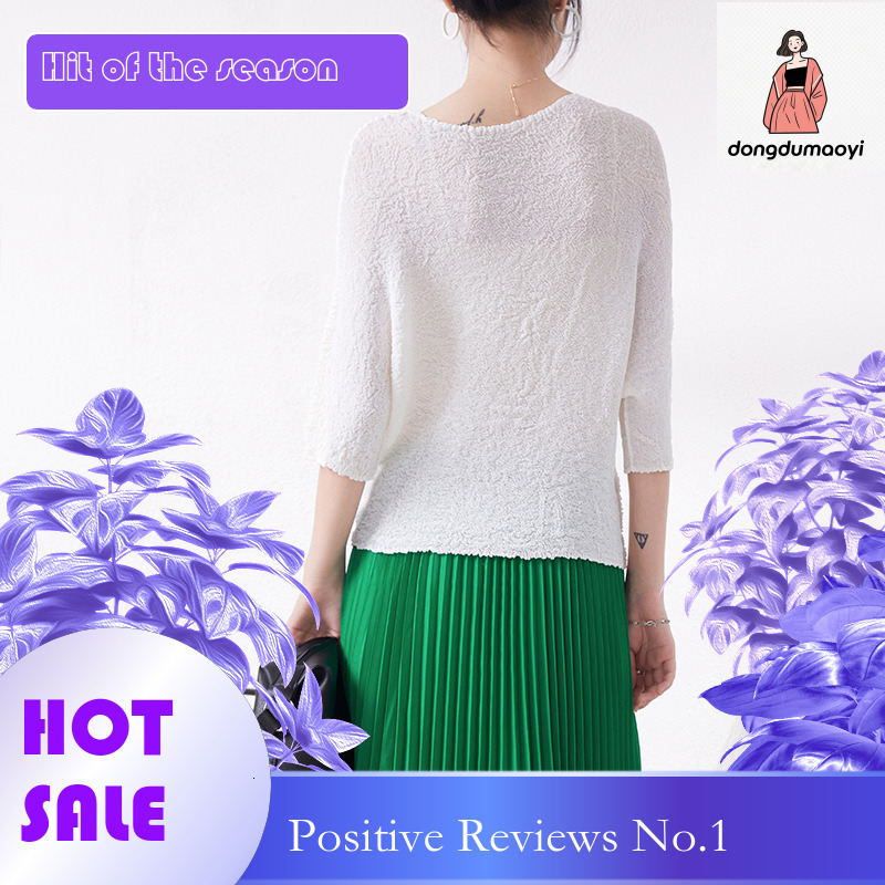 dongdumaoyi Miyake Elastic Loose Half Temperament Top Summer Bubble Super Soft Wrinkle Shoulder Short Sleeve T-shirt for Women