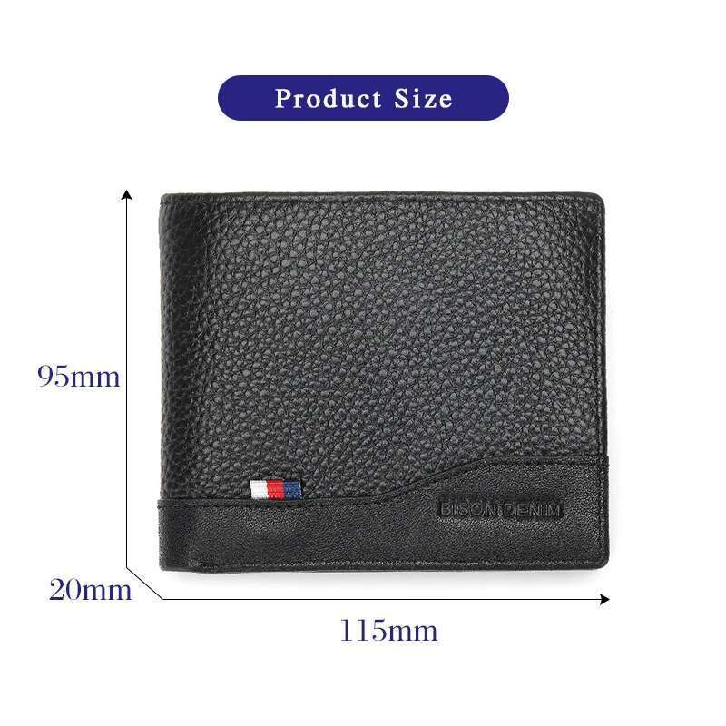 BISONDENIM Genuine Leather Men Coin Pocket Card Holder Male Purse Fashion Wallets High Quality Gift For Husband Father