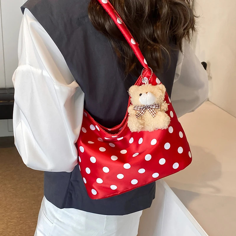 1pcs pure color polka dot shoulder bag fashion armpit bucket comes with pendant 250514