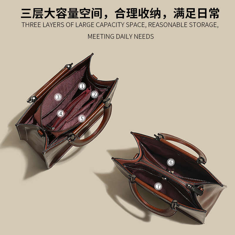 Tote Bag Oil Wax Cowhide For Women S High End Commuting Handbag New Large Capacity Single Shoulder Bag KQ