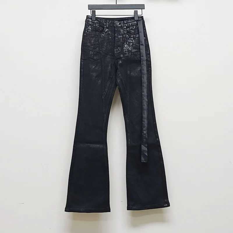 Owen Seak Mens Oil wax Jeans Classic Denim Gothic Men Coated Casual Flared Trousers High Strt Solid Designer luxury Pants X250514