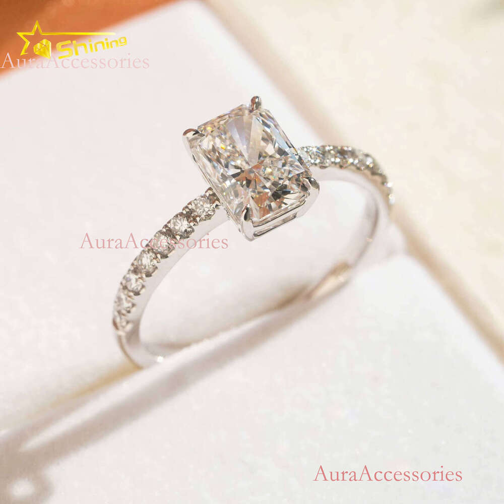 Real Solid White Gold Radiant Cut Lab Grown Half Band Eternity Dia Ring Fine Jewelry for Women Daily Use Wear