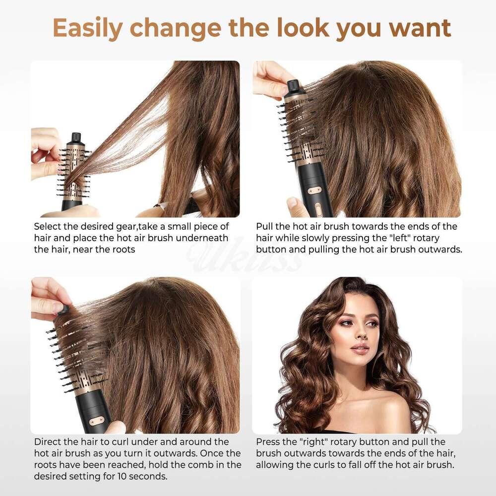 Rotating Hair Brush, 3 in 1 Round Hot Air Spin Set, Volumizer Blow Dryer Brush with 2 Brushes