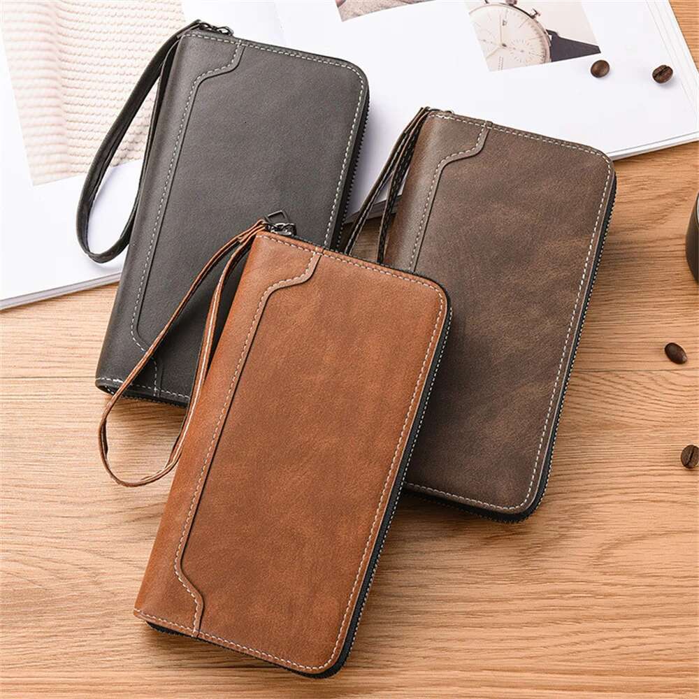 Men's PU Leather Long Wallet Large Capacity Phone Multi Card Business Clutch Bags Male Travel Zipper Coin Purses