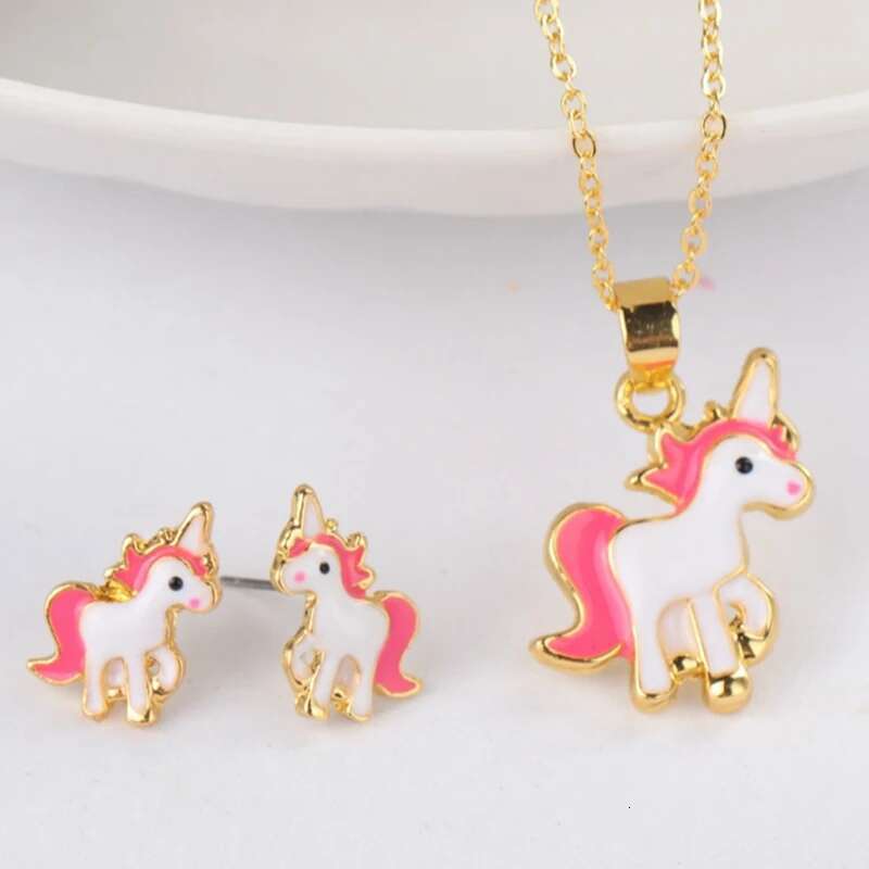 Cute Children Adult Pony Earring And Set Cartoon Unicorn Necklace Earrings Pink Girls Xmas Jewelry Gift